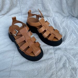 Ganni Tan Platform Sandals